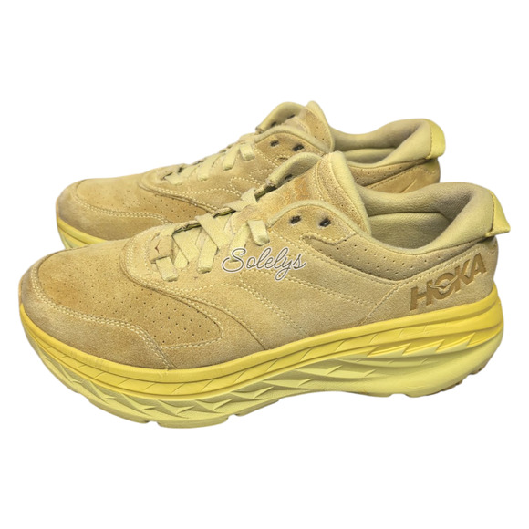 HOKA ONE Bondi L Suede Celery Lima Bean Green Yellow Sneaker Mens 10 Womens 11 - Picture 3 of 12